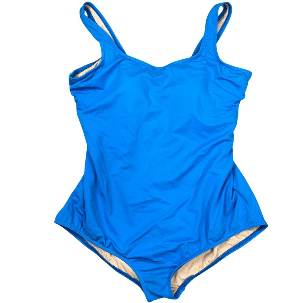 Lands' End Swimsuit Womens 38 Blue 1 Piece Tank Shelf Bra‎ Beach Modest Vibrant